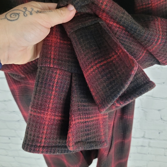 STEVE MADDEN | wool blend double breasted plaid pleated back peacoat - Picture 6 of 9